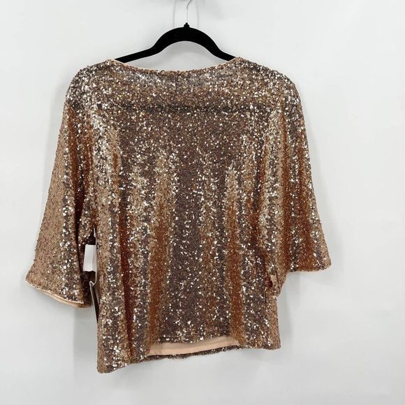 CHELSEA28 Sequin Crewneck Short Sleeve Top In Beige- Silver‎ Sequin NWT Size XS - Picture 6 of 8